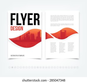 Abstract vector modern flyer / brochure design template with blurred city scape on the background