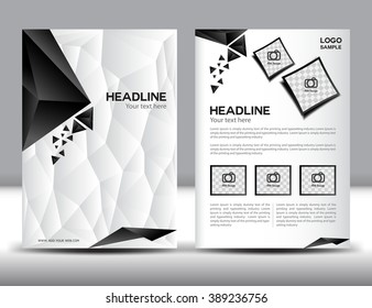 Abstract vector modern flyer, brochure design template with white geometric triangular background, white cover design, Annual report, black and white polygon background, cover template, book, leaflet