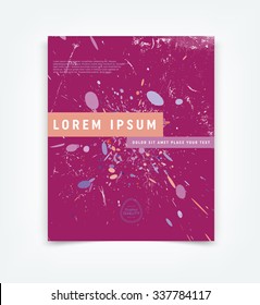 Abstract vector modern flyer / cover design template with old scratched vintage look. Old used weathered texture. Colorful dot burst
