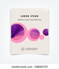 Abstract vector modern flyer / cover design template with old scratched vintage look. Old used weathered texture with colorful abstract background with circles