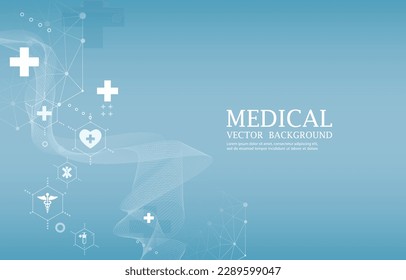 Abstract vector modern medical wallpaper.geometric.medical icons.blue background