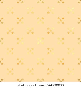 Abstract vector modern seamless pattern with gold confetti stars. Vector illustration.Shiny background. Texture of gold foil.