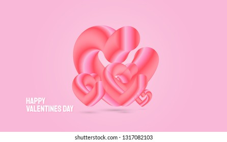 Abstract vector modern shape and 3d concept. Heart design on pink colorful background.