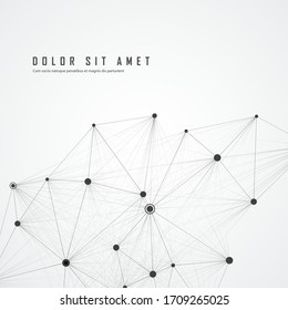 Abstract vector molecule with dots and lines of black color which is on the right on white background