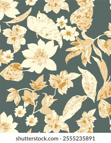 abstract, vector, monochrome, big flowers, all over textiles design, illustration digital image can be used for wrapping paper