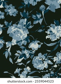 abstract, vector, monochrome, big flowers, all over textiles design, illustration digital image can be used for wrapping paper