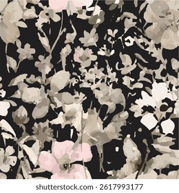 abstract, vector, monochrome, big flowers, all over textiles design, illustration digital image can be used for wrapping paper