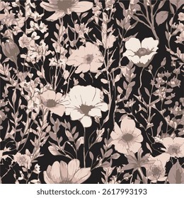 Resumen, Vector, monocromo, flores grandes, todo el diseño de textiles, ilustración Imagen digital se puede utilizar para envolver papel