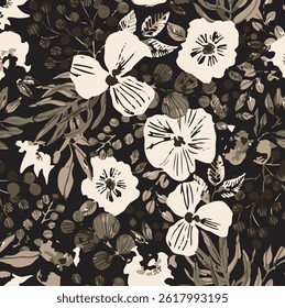 abstrato, vetor, monocromático, grandes flores, todo o design de têxteis, imagem digital ilustração pode ser usado para papel de embrulho