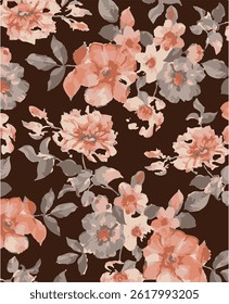 abstract, vector, monochrome, big flowers, all over textiles design, illustration digital image can be used for wrapping paper