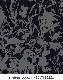 abstract, vector, monochrome, big flowers, all over textiles design, illustration digital image can be used for wrapping paper