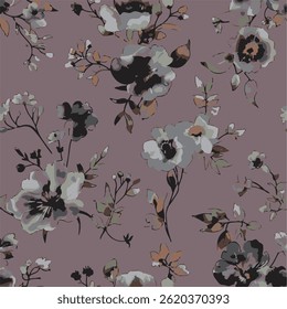abstract, vector, monochrome, big flowers, all over textiles design, illustration digital image can be used for wrapping paper