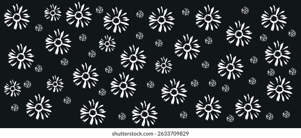 Resumen, Vector, monocromo, flores grandes, todo el diseño de textiles, ilustración Imagen digital se puede utilizar para envolver papel