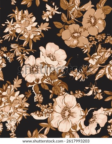 abstract, vector, monochrome, big flowers, all over textiles design, illustration digital image can be used for wrapping paper