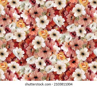 abstract vector monochrome bloom red flowers full arrangement illustration digital image for textile motifs