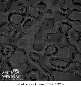 Abstract vector monochrome colorful distorted mesh plane on dark background. Futuristic style card. Elegant background for business presentations. Corrupted point plane. Chaos aesthetics.