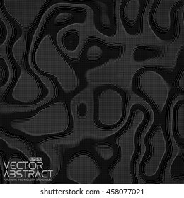 Abstract vector monochrome colorful distorted mesh plane on dark background. Futuristic style card. Elegant background for business presentations. Corrupted point plane. Chaos aesthetics.
