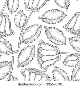 Abstract vector monochrome flower seamless pattern. Cute black and white background. Vector ink sweet illustration.