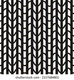Abstract vector monochrome geometric seamless pattern. Simple texture with wavy lines, curved grid, lattice, mesh. Modern black and white graphic background. Stylish repeat design for decor, textile