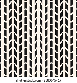 Abstract vector monochrome geometric seamless pattern. Simple texture with wavy shape, lines, curved grid. Modern black and white graphic background. Stylish repeat design for decor, embossing, print