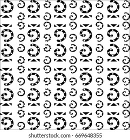 Abstract vector monochrome pattern with rolled up lines, coils and dots