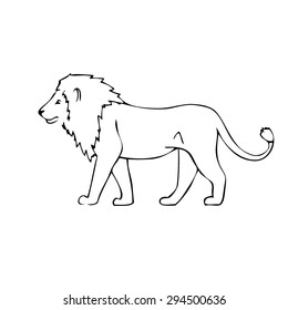 Abstract vector monochrome silhouette walking lion.