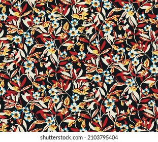 abstract vector monochrome small flowers with stalk trees full all-over illustration digital image for textile motifs printing