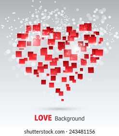 Abstract vector mosaic heart on grayscale background
