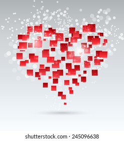 Abstract vector mosaic heart on grayscale background