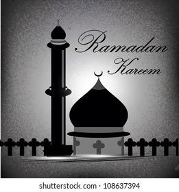 Abstract vector Mosque Silhouettes illustration with gray background for Ramadan Kareem.