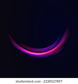 Abstract vector motion twist. Realistic neon pink, line speed with reflections. Curve light effect of blue line, purple laser beam. Neon laser color wave swirl. Electric wavy trail. Light effect png. 