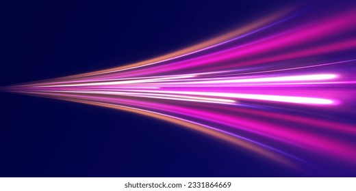 Abstract vector motion twist. Realistic neon pink, line speed with reflections. Curve light effect of blue line, purple laser beam. Neon laser color wave swirl. Electric wavy trail. Light effect png. 