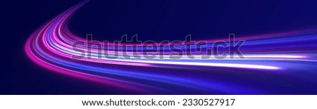 Abstract vector motion twist. Realistic neon pink, line speed with reflections. Curve light effect of blue line, purple laser beam. Neon laser color wave swirl. Electric wavy trail. Light effect png. 