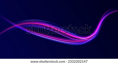 Abstract vector motion twist. Realistic neon pink, line speed with reflections. Curve light effect of blue line, purple laser beam. Neon laser color wave swirl. Electric wavy trail. Light effect png. 