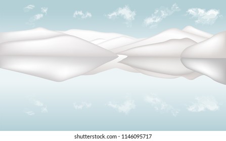 abstract vector of mountain ranges and lake gray tone with blue sky