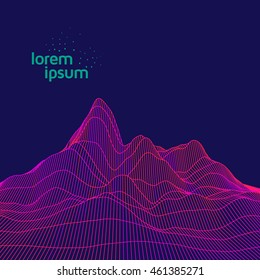 Abstract vector mountain. Wavy grid landscape background