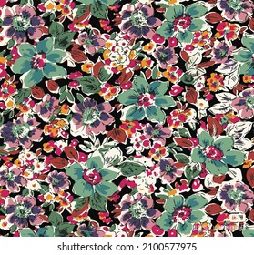 abstract vector multicolor flowers with full arrangement all over design illustration digital image for textiles motif and wrapping paper print