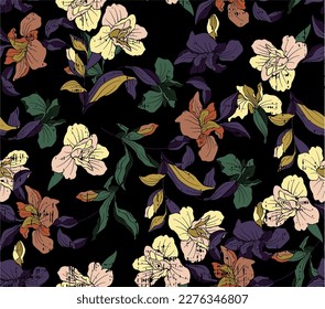 abstract vector multicolor flowers with full arrangement all over design illustration digital image for textiles motif and wrapping paper print