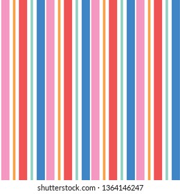 Abstract vector multicolor geometric seamless vector pattern. Vibrant vertical stripes on white background. Wrapping paper. Print for interior design and fabric. Kids background. Surface pattern