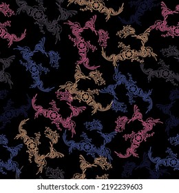 abstract vector multicolor small flowers full arrangement all over design illustration digital image for clothes motif design and paper Black background.