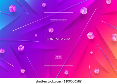 Vetor abstrato fundo multicolorido com cubos e linhas. Ilustração vetorial. O design multiuso pode ser usado como capa, cartaz, folheto ou fundo de página da Web.