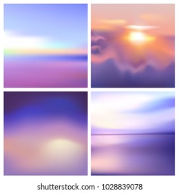 Abstract vector multicolored blurred background set. 4 colors set. Square blurred pink backgrounds set - sky clouds sea ocean beach colors