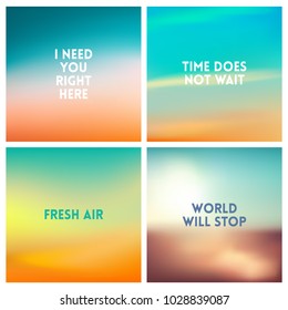 Abstract vector multicolored blurred background set. 4 colors set. Square blurred pink backgrounds set - sky clouds sea ocean beach colors