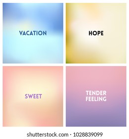 Abstract vector multicolored blurred background set. 4 colors set. Square blurred pink backgrounds set - sky clouds sea ocean beach colors