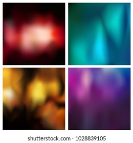 Abstract vector multicolored blurred background set. 4 colors set. Square blurred pink backgrounds set - sky clouds sea ocean beach colors