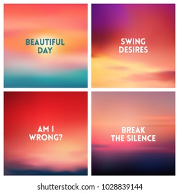 Abstract vector multicolored blurred background set. 4 colors set. Square blurred pink backgrounds set - sky clouds sea ocean beach colors