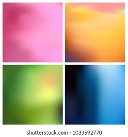 Abstract vector multicolored blurred background set. 4 colors set. Square blurred pink backgrounds set - sky clouds sea ocean beach colors