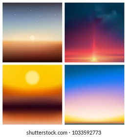 Abstract vector multicolored blurred background set. 4 colors set. Square blurred pink backgrounds set - sky clouds sea ocean beach colors