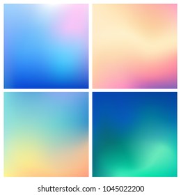 Abstract vector multicolored blurred background set. 4 colors set. Square blurred backgrounds set - sky clouds sea ocean beach colors