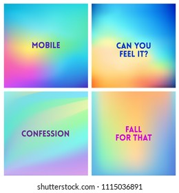 Abstract vector multicolored blurred background set. 4 colors set. Square blurred pink backgrounds set - sky clouds sea ocean beach colors With love quotes